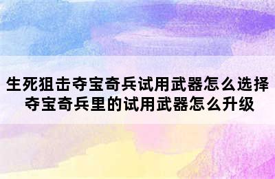 生死狙击夺宝奇兵试用武器怎么选择 夺宝奇兵里的试用武器怎么升级